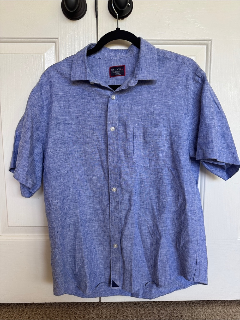 Untuckit Short-Sleeve Linen-Blend Button-Down Shirt - Light Blue